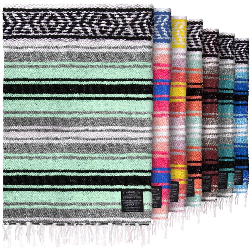 Hydration Nation Authentic Extra Large Mexican Blanket (70"x50") - Handwoven Yoga, Serape- Artisanal Falsa, Beach, Camping, Picnic, Outdoor (Aqua Green) - Image 1